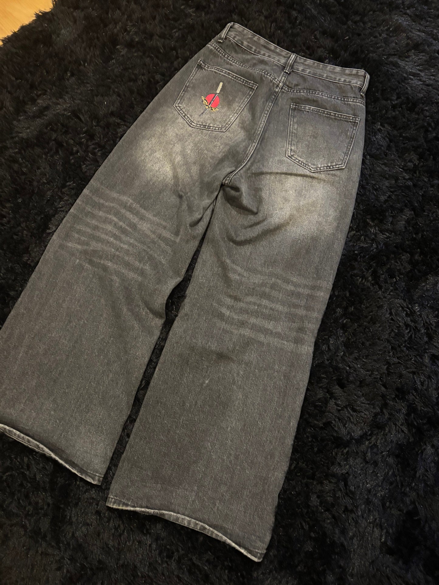 Baggy Black Embroidered Jeans