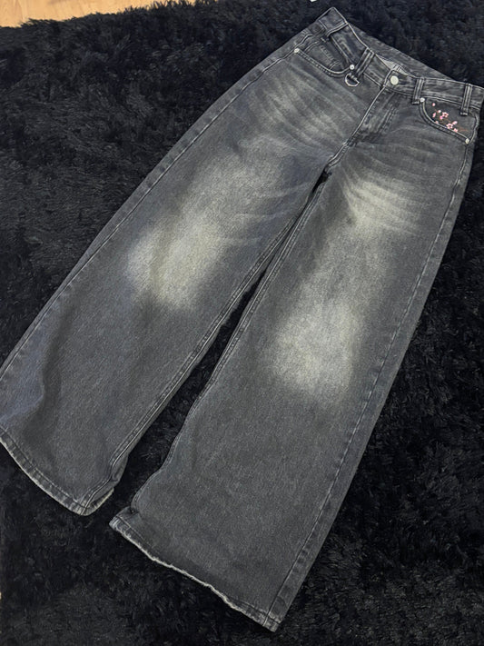 Baggy Black Embroidered Jeans